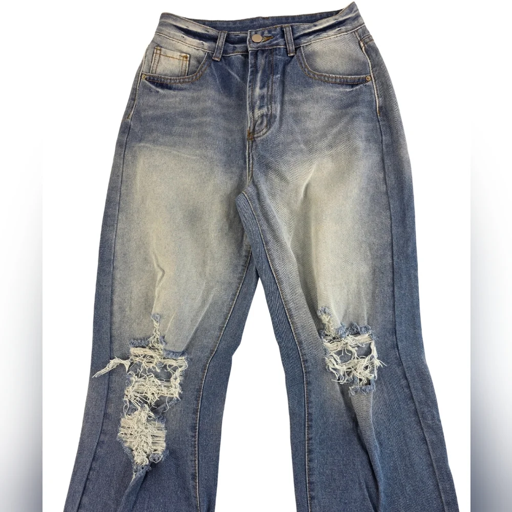 SHEIN Distressed Straight Leg Jeans Size 28 High Rise 3324-i